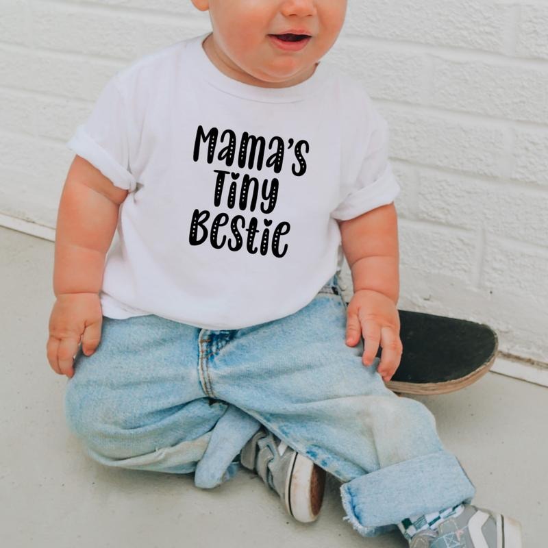 Mama's Tiny Bestie, Toddler T-Shirts & Baby Bodysuits, Graphic Infant Clothes, Cute Baby Shower Gift, Trendy Kids...