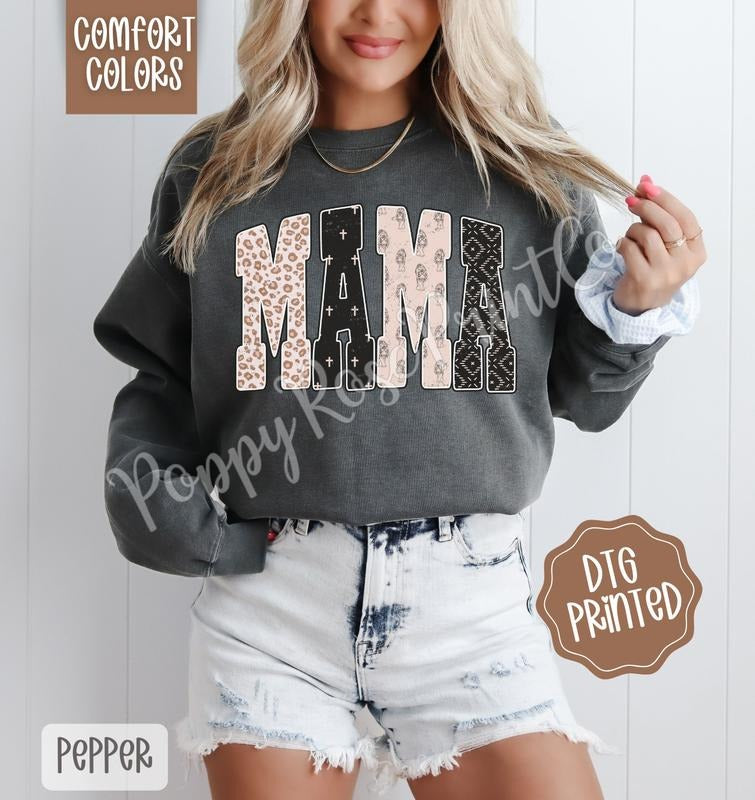 Mama tiger Comfort Colors Sweatshirt, Trendy Women's Crewneck T-Shirts, Hoodie | WearSparks.com