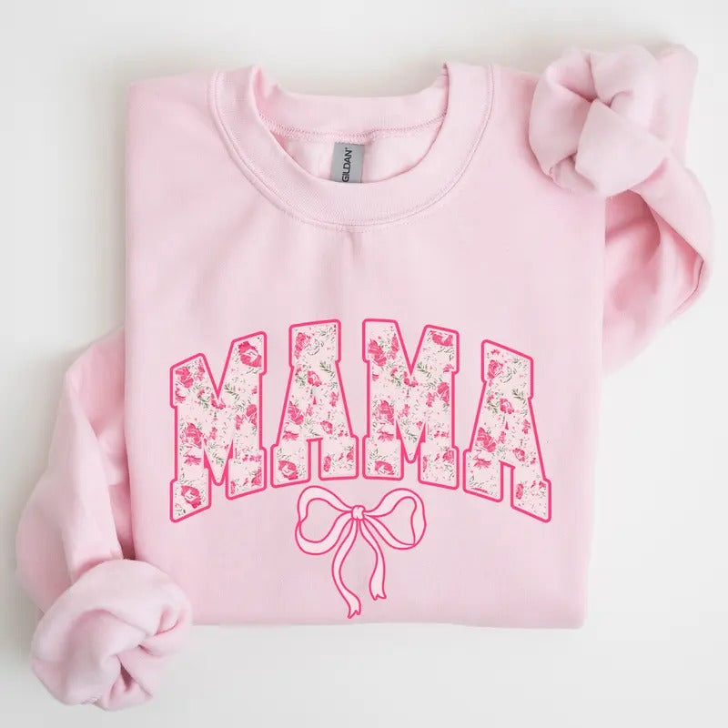 Mama, Coquette, Pink Bows, Trend, Girly, Soft Girl Era Sweatshirt, Women's Crew Neck, Crewneck T-Shirts, Hoodie