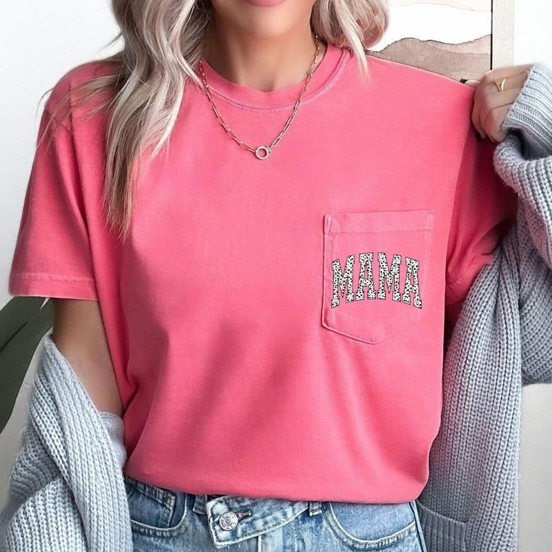 Mama, Dalmatian Print, Retro, Pocket Tee, Women's Comfort Colors Tee Hoodie, Sweatshirt | WearSparks.com