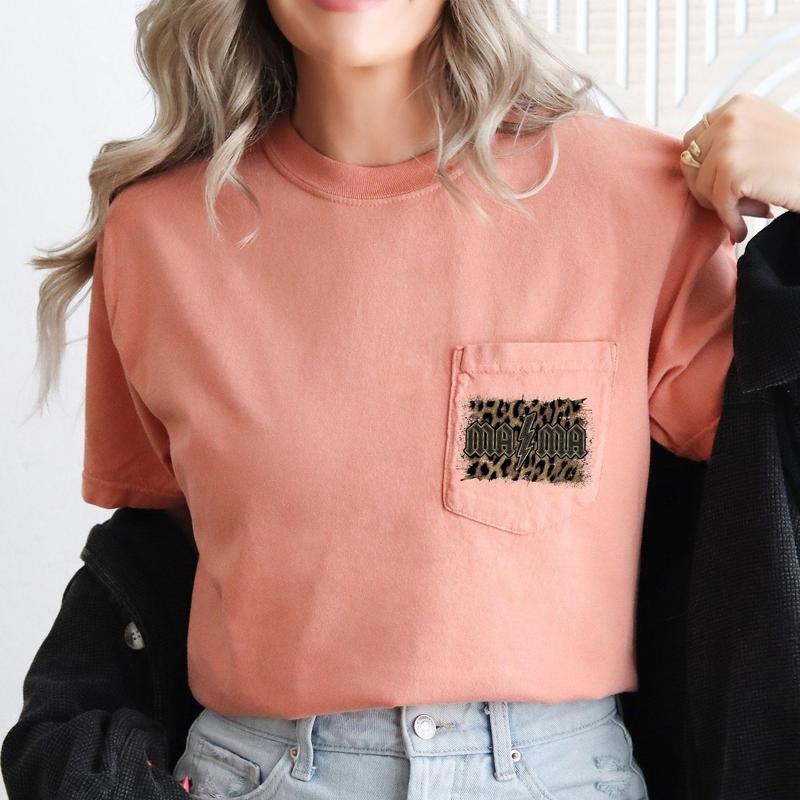 Mama, Leopard Print, Rock, Pocket Tee, Women's Comfort Colors Tee Hoodie, Sweatshirt | WearSparks.com