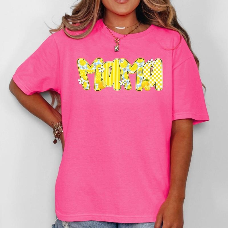 Mama, Yellow Checkered, Flowers, Retro, Comfort Colors T-Shirt, Women's Comfort Colors Tee Hoodie, Sweatshirt