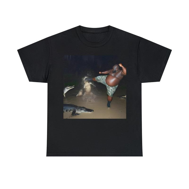 Man Kick Alligator In Swamp Shirt Tee Gator Crocodile Funny Viral Meme  sweater and hoodie Sweatshirt | WearSparks.com