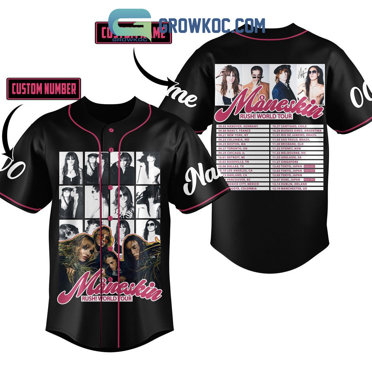 Maneskin Rush World Tour Personalized Baseball Jersey