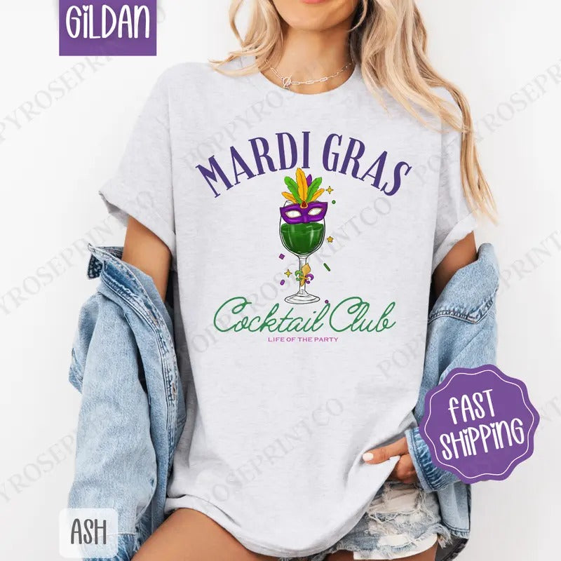 Mardi Gras Cocktail Club Shirt Gildan, Louisiana Parade Women's Tee, Holiday Women's Tshirt Plus Sizes Hoodie, Sweatshirt