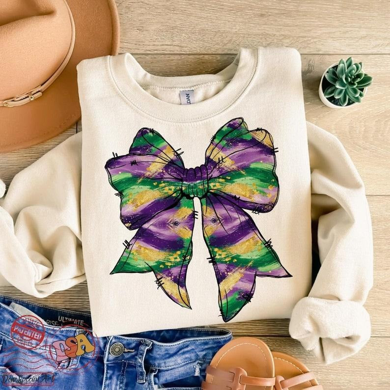Mardi Gras Coquette Bow Sublimation sweatshirt-hoodie-tshirt, Mardi Gras Shirt, Louisiana Festival sweatshirt, Carnival...