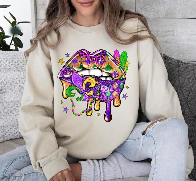Mardi Gras Lips Sand Unisex Gildan Sweatshirt T-Shirts, Hoodie | WearSparks.com