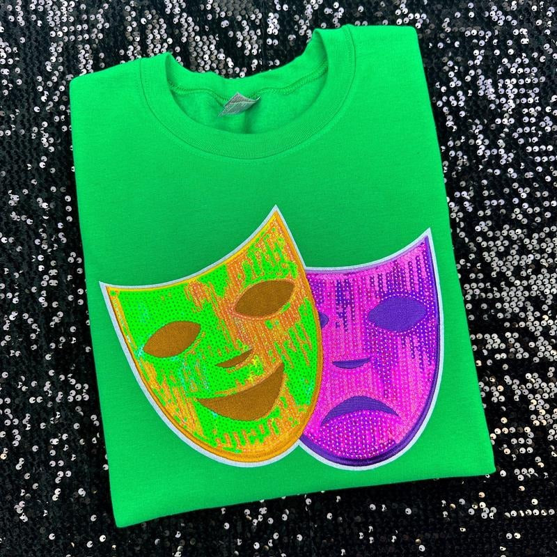 Mardi Gras Sequin Patch Gildan Sweatshirt -- KELLY GREEN T-Shirts, Hoodie | WearSparks.com