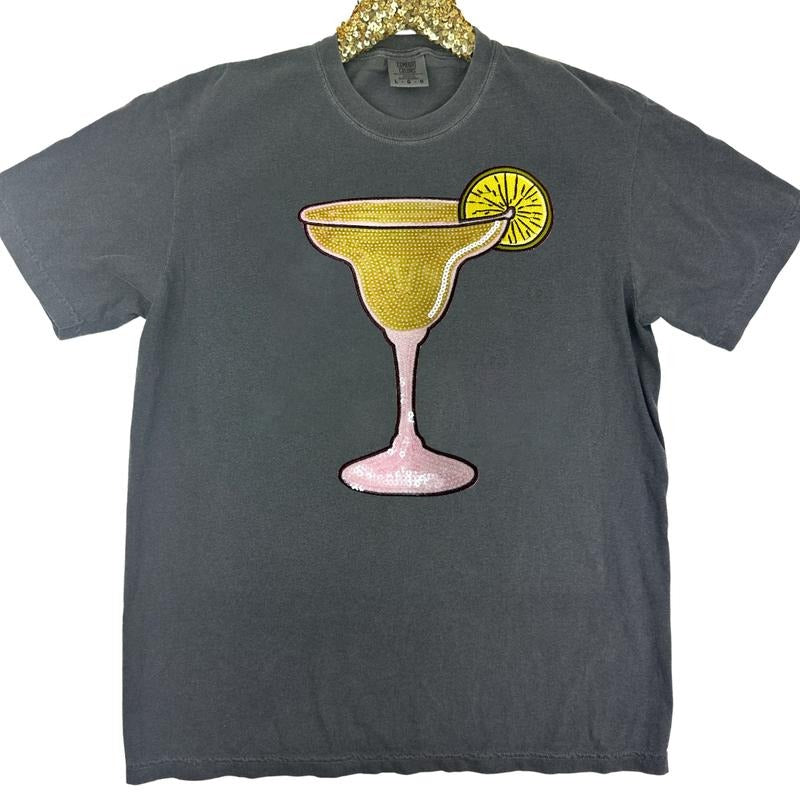 Margarita Glass Sequin Patch Comfort Colors T-Shirt Hoodie, Sweatshirt | WearSparks.com