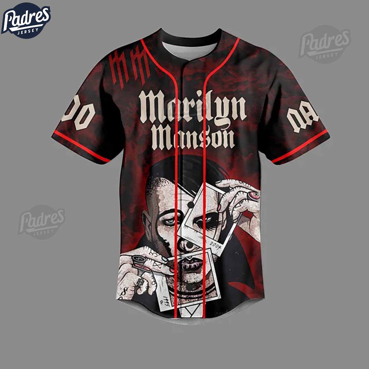 Marilyn Manson Sweet Dreams Custom Baseball Jersey - Padres Jersey Oasis: Elevate Your Baseball Style Game... (Image 2)