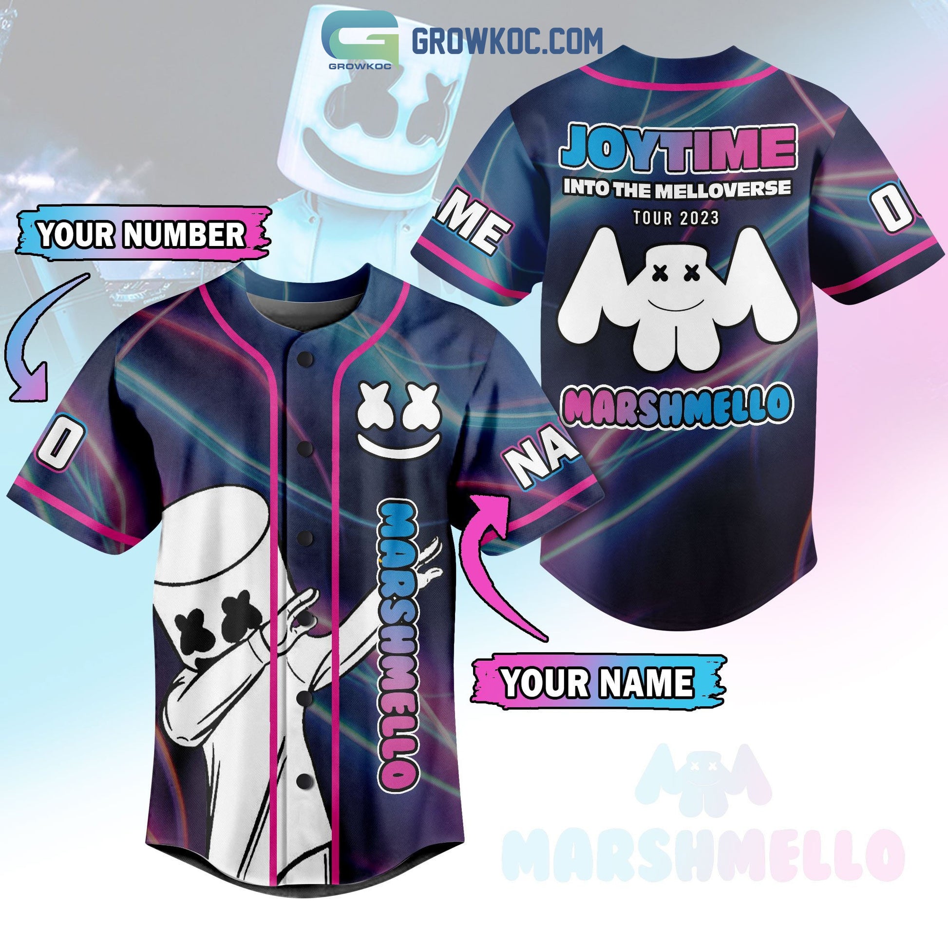 Marshmello Joytime Into The Melloverse Tour 2023 Personalized Baseball Jersey