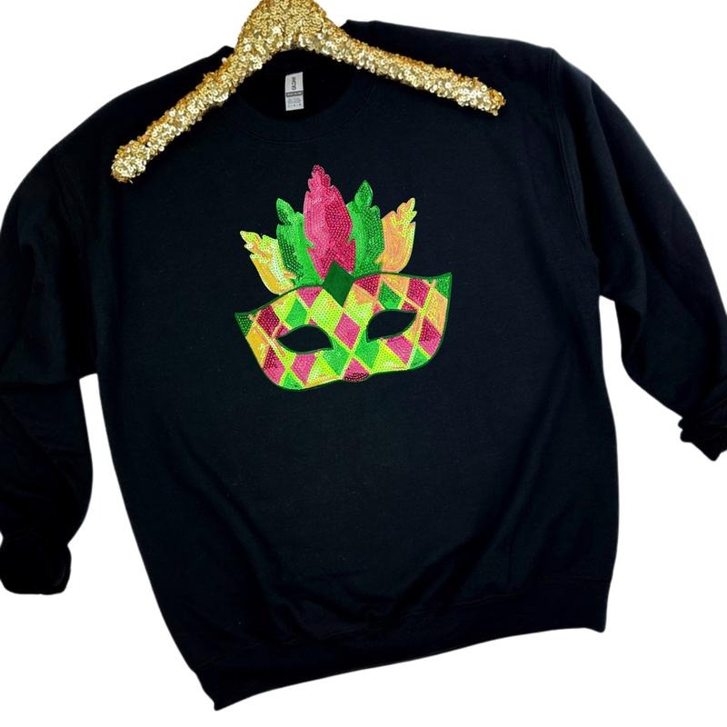 Masquerade Sequin Patch Gildan Sweatshirt -- BLACK T-Shirts, Hoodie | WearSparks.com