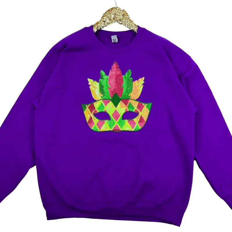 Masquerade Sequin Patch Gildan Sweatshirt -- PURPLE T-Shirts, Hoodie | WearSparks.com
