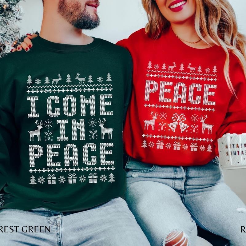 Matching Couples Ugly Christmas T-shirt Funny Couple Ugly Christmas Sweatshirts, I Come in Peace Sweatshirts, Top...