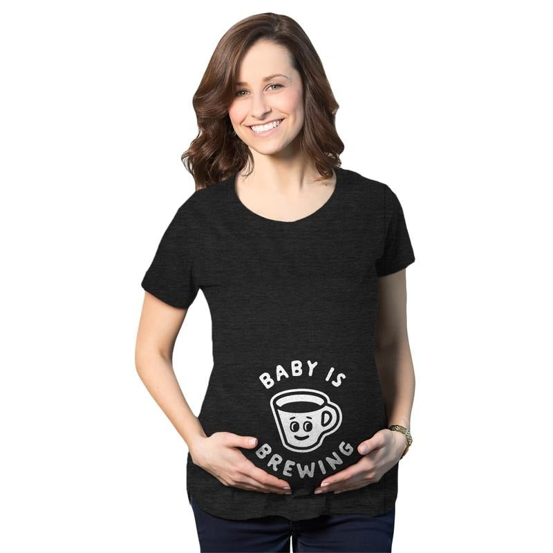 Maternity Baby Is Brewing T Shirt Funny Pregnancy Coffee Lover Announcement Graphic Tee Funny Graphic Maternity Tee Cute...
