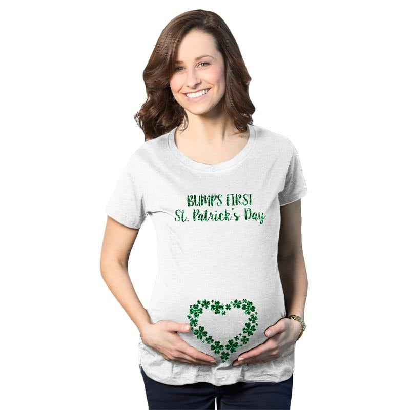 Maternity Bumps First Saint St Patricks Day T Shirt Cute Reveal Pregnancy Tee Funny Graphic Maternity Tee Cute Pregnancy...