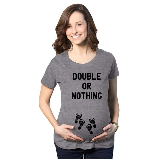 Maternity Double Or Nothing T Shirt Funny Twins Baby Pregnancy Announcement Graphic Tee Funny Graphic Maternity Tee Cute...