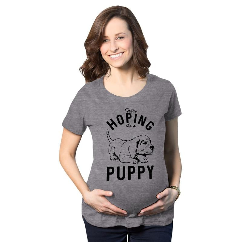 Maternity Hoping Its A Puppy T shirt Funny Sarcastic Pregnancy Announcement Tee Funny Graphic Maternity Tee Cute...
