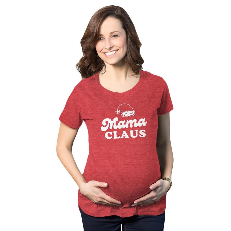 Maternity Mama Claus T Shirt Funny Christmas Holiday Party Mrs Claus Novelty Baby Pregnancy Tee Funny Graphic Maternity...