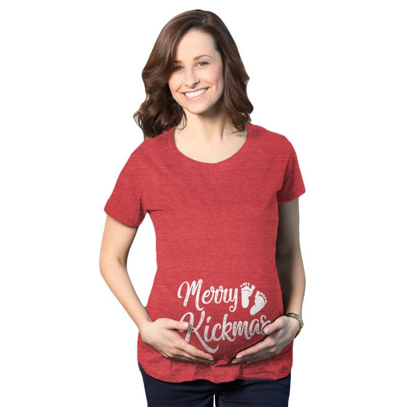 Maternity Merry Kickmas Pregnancy T Shirt Cute Christmas Tee Funny Graphic Maternity Tee Cute Pregnancy Tees With Plus...