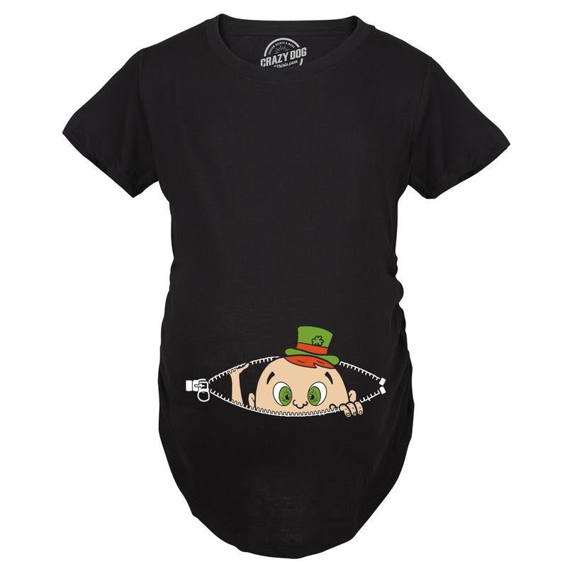 Maternity Peeking St Patricks Day Baby Funny T Shirt Saint Patty New Pregnancy Funny Graphic Maternity Tee Cute Pregnancy...