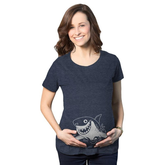 Maternity Smiling Shark Tshirt Funny Occean Fish Vacation Tee Funny Graphic Maternity Tee Cute Pregnancy Tees With Plus...