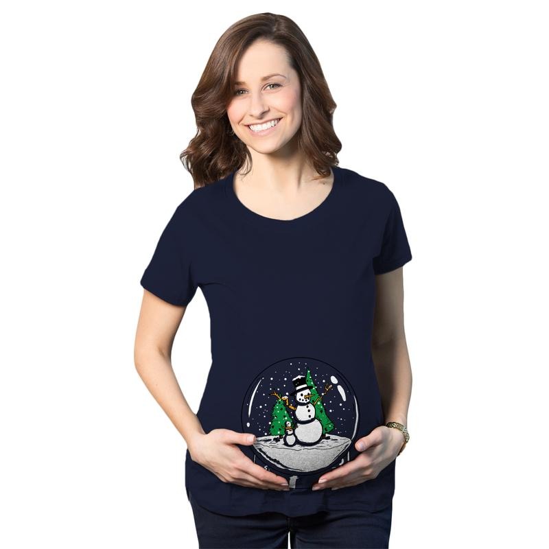 Maternity Snow Globe  T Shirt Funny Cute Christmas Reveal Pregnancy Announcement Funny Graphic Maternity Tee Cute...