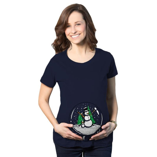 Maternity Snow Globe  T Shirt Funny Cute Christmas Reveal Pregnancy Announcement Funny Graphic Maternity Tee Cute...