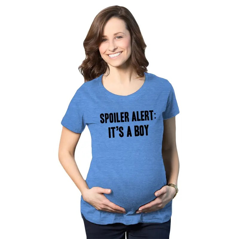 Maternity Spoiler Alert It's a Boy Funny Gender Reveal Pregnancy Announcement T shirt Funny Graphic Maternity Tee Cute...