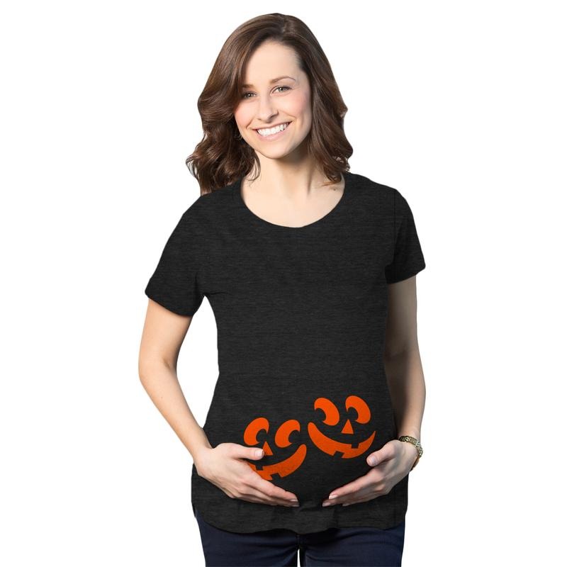 Maternity Twin Pumpkin Faces T Shirt Cute Halloween Jack-O-Lantern Pregnancy Tee Funny Graphic Maternity Tee Cute...