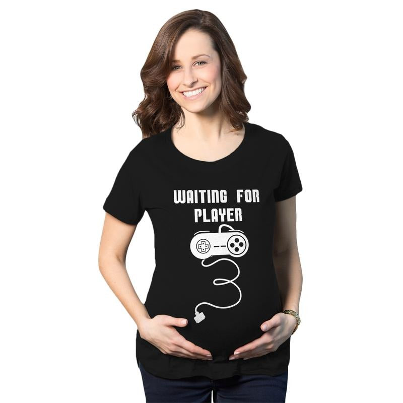 Maternity Waiting For Player Funny Pregnancy Shirt Gamer Tee Funny Graphic Maternity Tee Cute Pregnancy Tees With Plus...