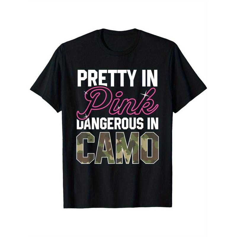Mature Style Cotton T-Shirt - Geometric Pink Camo Graphic, Crew Neck, Short Sleeve, Regular Fit, All-Season Casual...