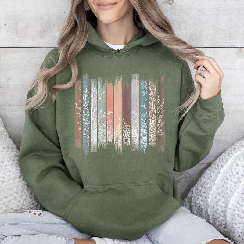 Meadow Vines, Flowers, Nature, Botanical Stripes Hoodie T-Shirts, Sweatshirt | WearSparks.com