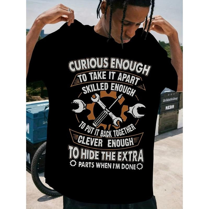 Mechanic-Themed T-Shirt, Fun Gift for Mechanics, Car Engineer Graphic Tee, Polyester and Spandex Blend, Round Neck,...