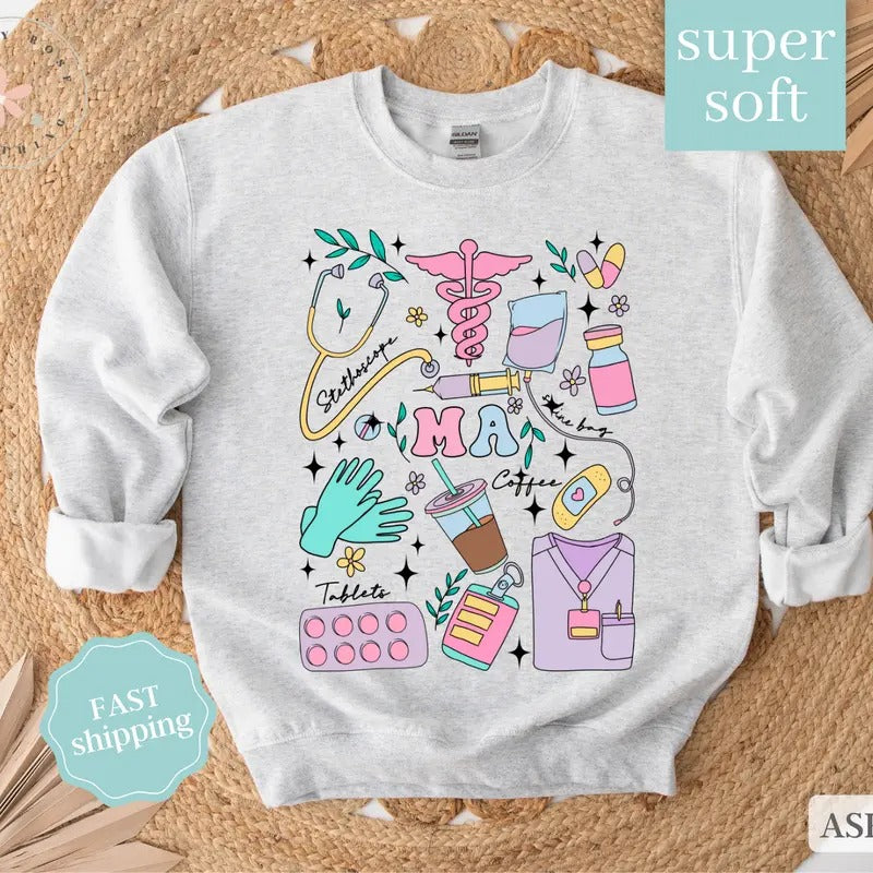 Medical Assistant Sweatshirt,  MA Crewneck, Gift for Medical Assistant T-Shirts, Hoodie | WearSparks.com