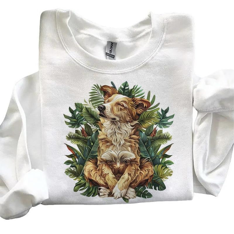 Meditating Dog Retro Sweatshirts Hoodie 4th of July Cute T-shirt Hunting Season Unisex Cotton Womenswear | WearSparks.com