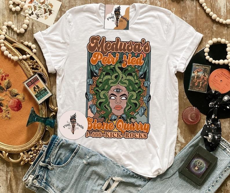 Medusa T-shirt, Medusa Rock Quarry T-shirt, retro edgy medusa goddess T-shirt, greek goddess medusa gift, edgy medusa tee...