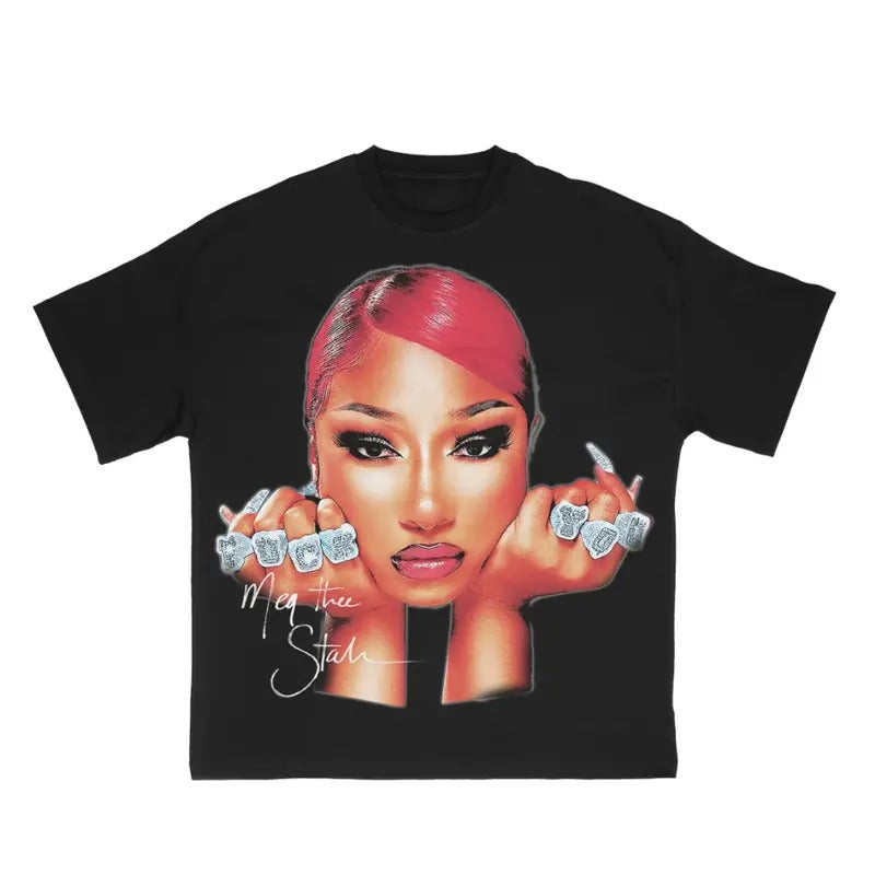 Megan Thee T-Shirt Retro Big Face Concert Music Gift Fans Rap Tee Oversized Cotton Hoodie, Sweatshirt | WearSparks.com