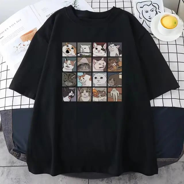 Meme Cats Puzzle Creativity Printed Men T-Shirts Beach Breathable Funny Clothing Oversize Casual Cotton Tops Mans Short...
