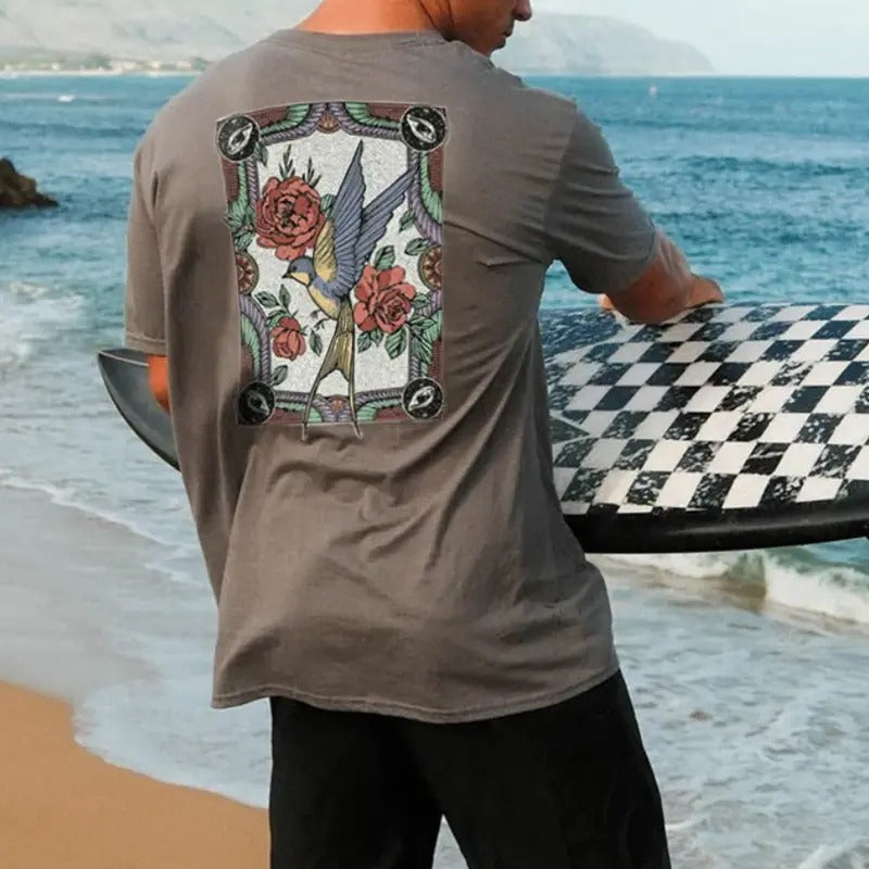 Men Flower-and-bird Printed Loose T-shirt Menswear Top Hoodie, Sweatshirt | WearSparks.com