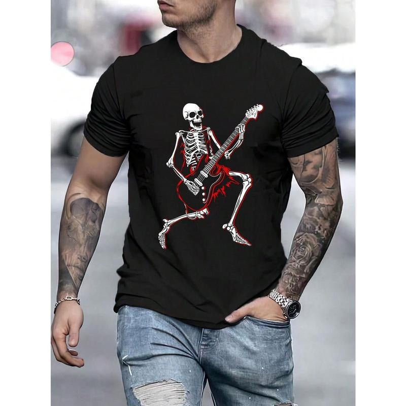 Men Guitar & Skeleton Print Tee Made in USA Hoodie, Sweatshirt | WearSparks.com