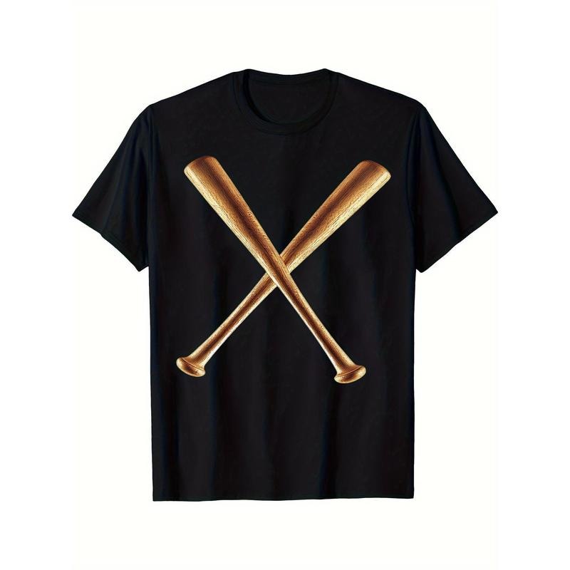 Men'S 100% Cotton Knit Fabric T-Shirt with Crossed Baseball Bats Print, Regular Fit Crew Neck Top for Casual, Sports, and...