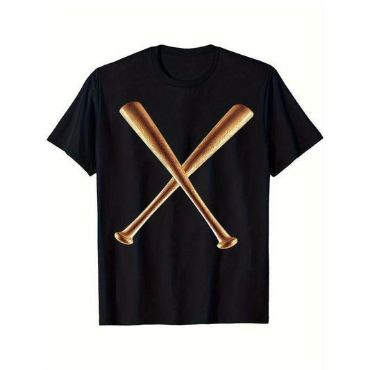 Men'S 100% Cotton Knit Fabric T-Shirt with Crossed Baseball Bats Print, Regular Fit Crew Neck Top for Casual, Sports, and...