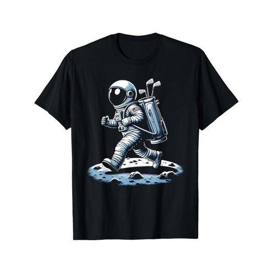 Men'S Astronaut Golfing Graphic Tee, 100% Cotton Short Sleeve T-Shirt, Casual Round Neck, Knitted Fabric, Geometric...