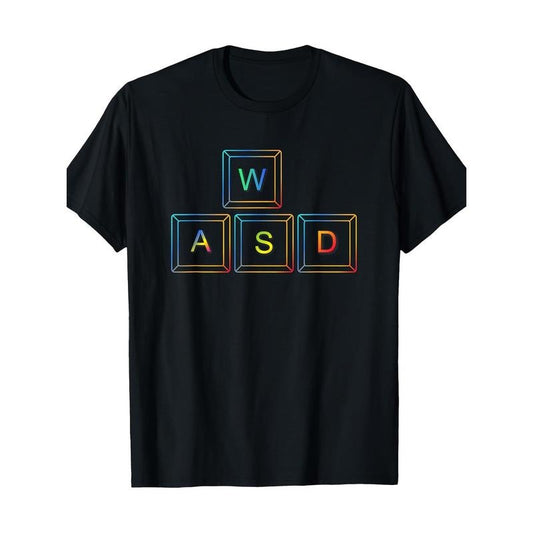 Men'S Basic Cotton T-Shirt with WASD Gaming Graphic, Casual Round Neck Short Sleeve Tee, Digital Print, Knitted Fabric,...