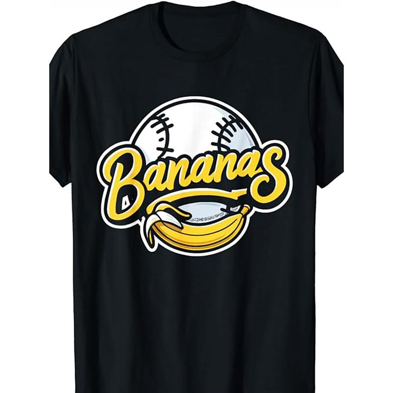 Men'S Casual Cotton T-Shirt with Cartoon Banana Print, Round Neck, Short Sleeves, Loose Fit, Heat Transfer Printed,...