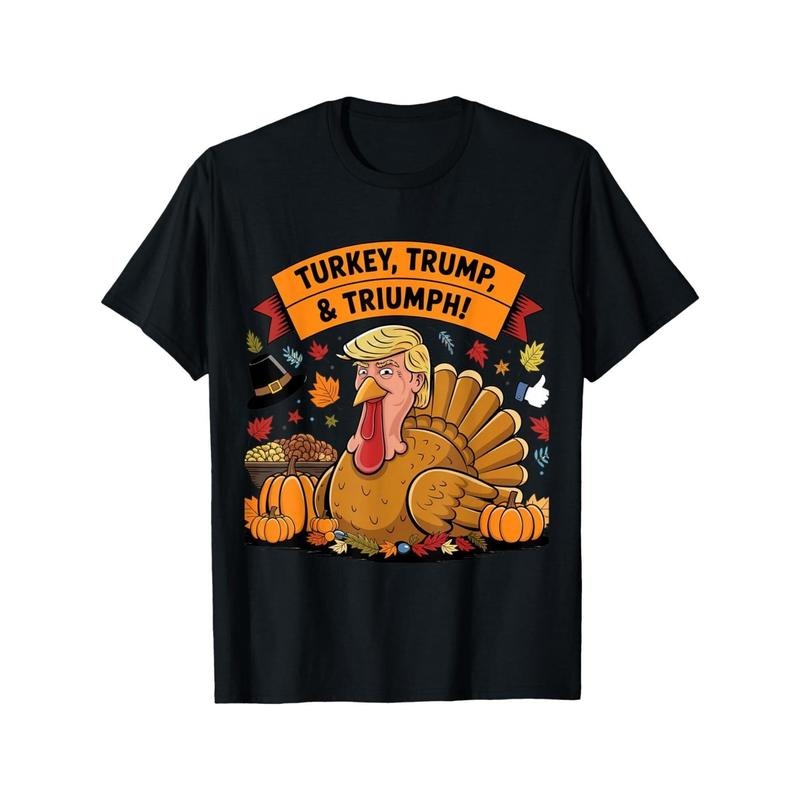 Men'S Cotton T-Shirt, Casual Regular Fit, Round Neck, Stretch Fabric, Printed Graphic, Turkey & Trump Thanksgiving 2024...