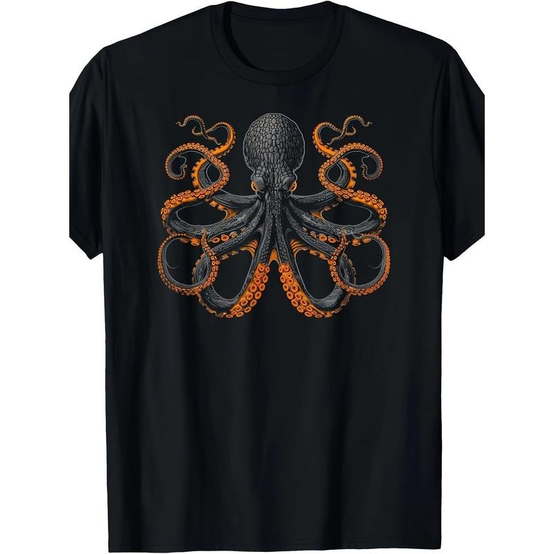 Men'S Retro-Inspired 180g Octopus Graphic T-Shirt - Unique Design Tee Made in USA Hoodie, Sweatshirt | WearSparks.com