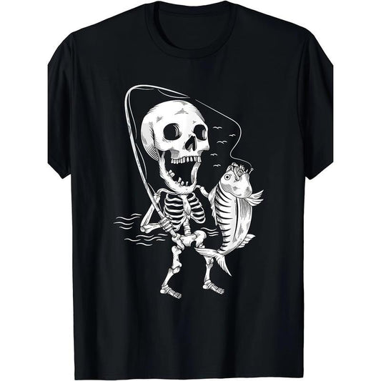 Men'S Skeleton Fisherman Graphic T-Shirt - 100% Cotton Crew Neck Tee, Short Sleeve, Regular Fit, All-Season Casual Top...