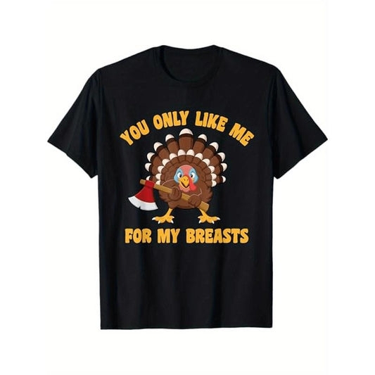 Men'S Thanksgiving Turkey Graphic Tee, 100% Cotton Casual Loose-Fit T-Shirt with Humorous Slogan, Short Sleeve Round...